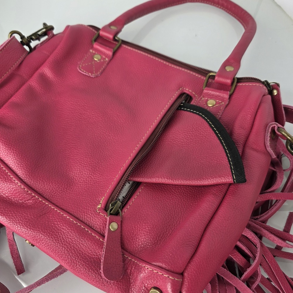 Myra Bag Western Cowhide Leather Fringe Concealed Carry Handbag Pink Letterstone - Picture 5 of 10